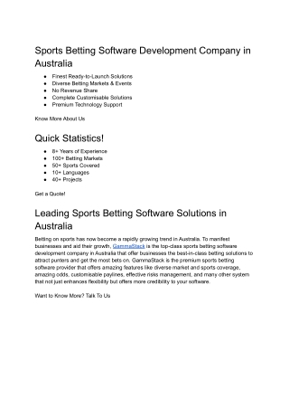 Sports Betting Software Development Company in Australia | GammaStack