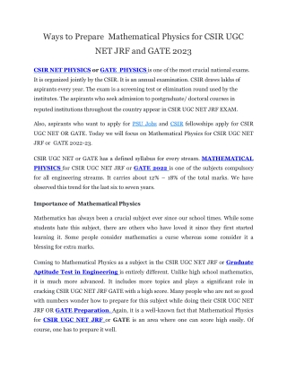 Ways to Prepare  Mathematical Physics for CSIR UGC NET JRF and GATE 2023