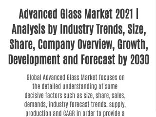 Advanced Glass Market 2021 | Analysis by Industry Trends, Size, Share, Company Overview, Growth, Development and Forecas