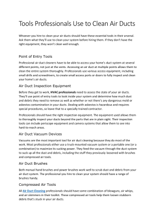 Tools Professionals Use to Clean Air Ducts