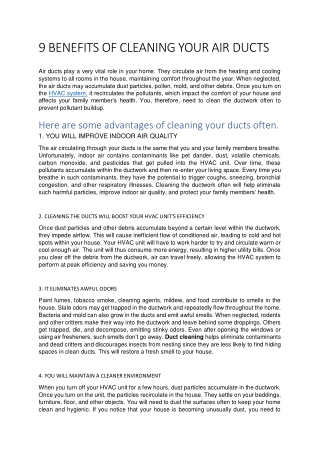 9 benefits of cleaning your air ducts