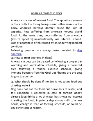 Anorexia reasons in dogs