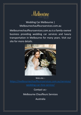 Wedding Car Melbourne  Melbournechauffeursservices.com