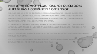 A quick troubleshooting techniques to resolve QuickBooks Already Has a Company File Open issue