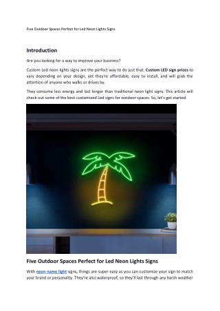 Five Outdoor Spaces Perfect for Led Neon Lights Signs