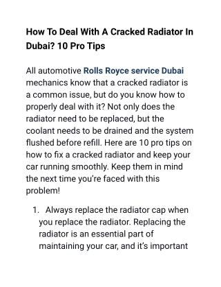 How To Deal With A Cracked Radiator In Dubai