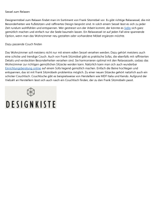 Frank Sitzmöbel mit vielfältigem Sortiment