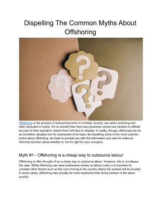 Dispelling The Common Myths About Offshoring