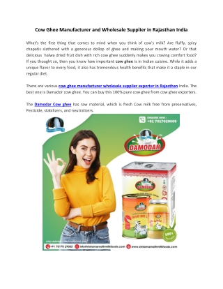 Cow Ghee Manufacturer and Wholesale Supplier in Rajasthan India