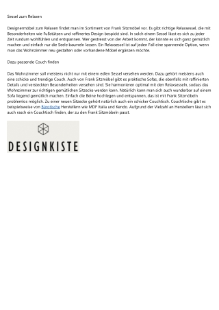 Frank Sitzmöbel mit vielfältigem Sortiment