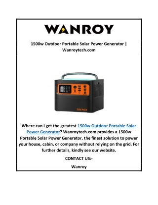 1500w Outdoor Portable Solar Power Generator  Wanroytech.com