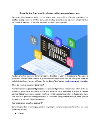 Know the top Four benefits of using online password generators