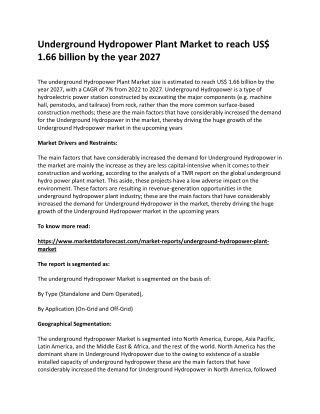 Underground Hydropower Plant Market