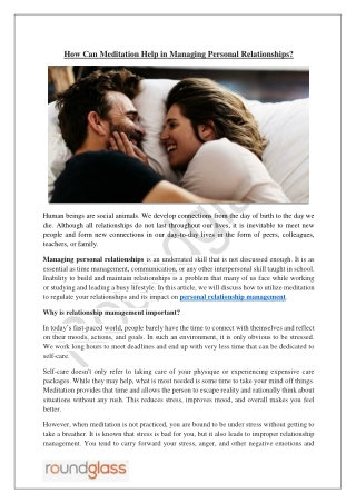 How Can Meditation Help in Managing Personal Relationships