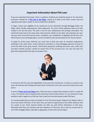 Important Information About FHA Loan