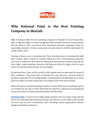 Why National Paint is the Best Painting Company in Sharjah