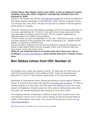 Ben Stokes retires from ODIs A look at England’s insane schedule since late 2020