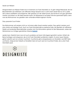 Frank Sitzmöbel mit vielfältigem Sortiment