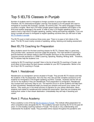 Top institutes for IELTS Classes in Punjab- Nestabroad Immigration