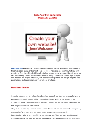 Make Your Own Customized  Website At joonWeb