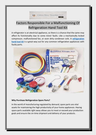 Factors Responsible For a Malfunctioning Of Refrigeration Hand Tool Kit