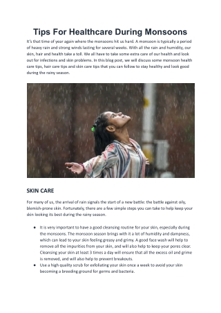 Tips For Healthcare During Monsoons