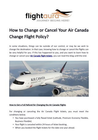 Air Canada Change Flight Policy Flightaura