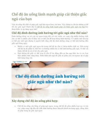 Chế độ ăn uống lành mạnh giúp cải thiện giấc ngủ của bạn