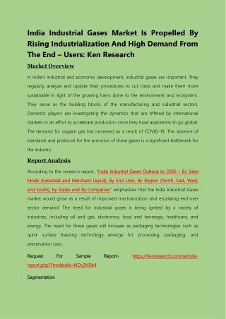 INDIA INDUSTRIAL GASES MARKET RESEARCH REPORT ; KEN RESEARCH