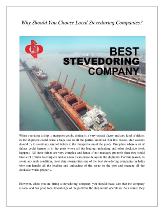 Why Should You Choose Local Stevedoring Companies?