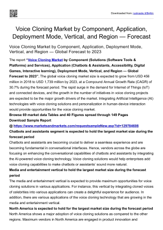 Voice Cloning Market by Component, Application, Deployment Mode, Vertical,...