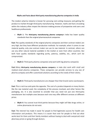 Myths and Facts about third-party manufacturing pharma companies in India
