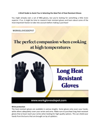 A Brief Guide to Assist You in Selecting the Ideal Pair of Heat Resistant Gloves