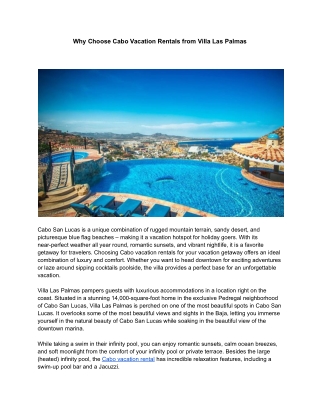 Why Choose Cabo Vacation Rentals from Villa Las Palmas