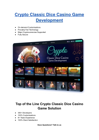 Crypto Classic Dice Casino Game Development