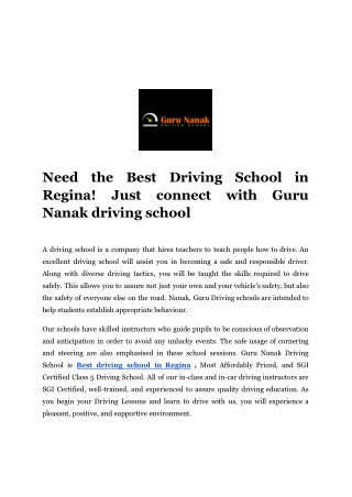 Need the Best Driving School in Regina