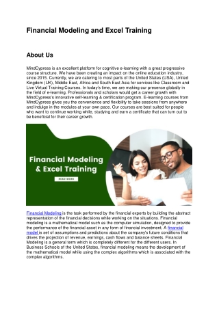 Financial Modeling and Excel Training