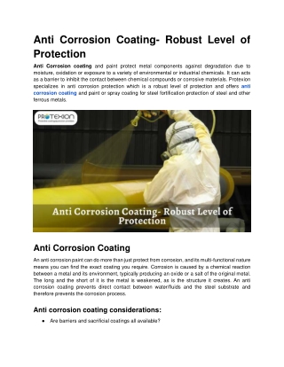 Anti Corrosion Coating- Robust Level of Protection.
