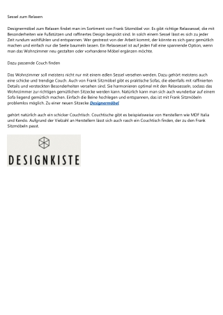 Frank Sitzmöbel mit vielfältigem Sortiment