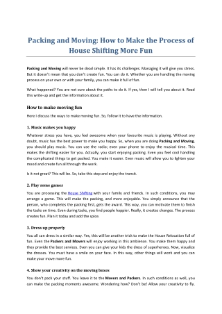 Packing and Moving: How to Make the Process of House Shifting More Fun - Calling