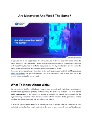 Are metaverse the same as Web3 ?