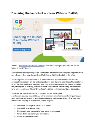 Declaring the launch of our New Website ‘SkillIQ’ - SkillIQ