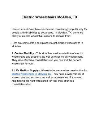 Electric Wheelchairs McAllen, TX