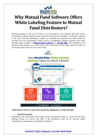 Why Mutual Fund Software Offers White Labeling Feature to Mutual Fund Distributors