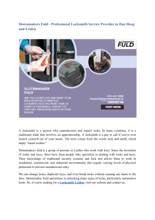 Slotenmakers Fuld - Professional Locksmith Service Provider in Den Haag and Leiden.pdf
