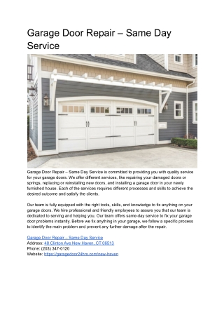 Garage Door Repair – Same Day Service