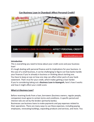 Can Business Loan in Chandauli Affect Personal Credit
