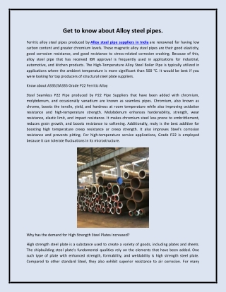 Get to know about Alloy steel pipes
