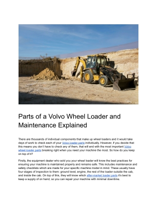 Parts of a Volvo Wheel Loader and Maintenance Explained
