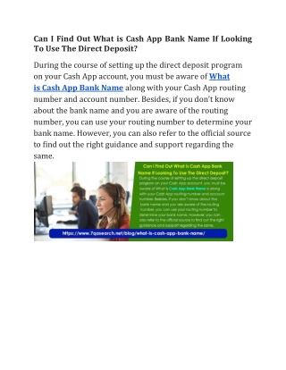 Can I Find Out What is Cash App Bank Name If Looking To Use The Direct Deposit